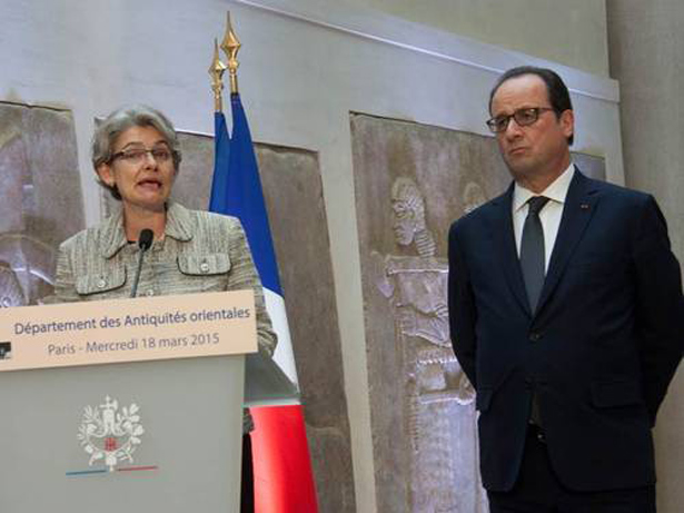 La Directora General de la UNESCO y el presidente francés apoyan la protección del patrimonio cultural de Iraq