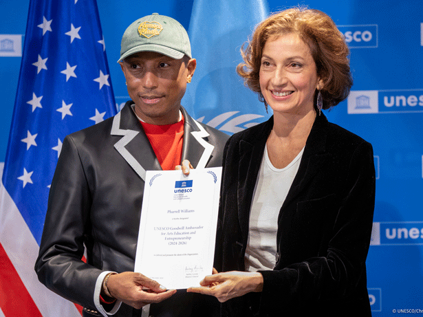 Pharrell Williams nombrado Embajador de Buena Voluntad de la UNESCO por Audrey Azoulay